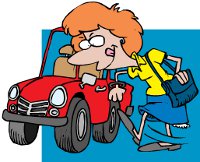 cartoon of lady and car