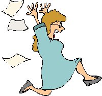 annoyed lady running and throwing papers