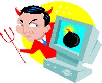devil standing next to computer