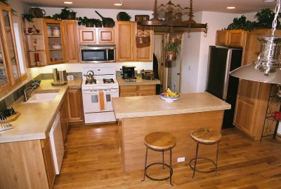 kitchen setting using concrete counter tops