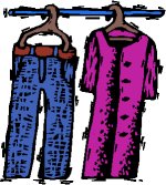 dress and trousers on hangers