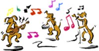 cartoon dogs playing musical instruments
