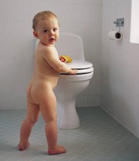 toddler by toilet basin