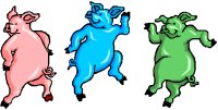 three dancing pigs