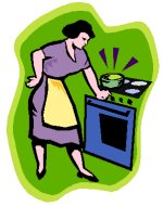 lady leaning against oven