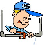 cartoon plumber repairing pipe