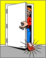 man with foot in the door