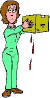 lady holding a cardboard box dripping from the bottom