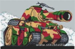 camouflaged tank in cross stitch