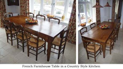 French farmhouse table in country kitchen