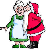 Father Christmas kissing elderly lady